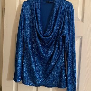 Boston Proper Blue Cowl Neck Sweater with Sparkle